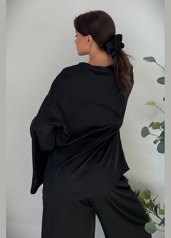 Черная всесезон пижама шелковая женская объятия black футболка + брюки Without