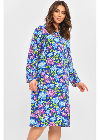 Халат женский байковый батальный синего цвета с цветочным принтом Let's Shop (364846382)