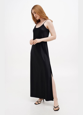 Чорна коктейльна, вечірня шовкова сукня-комбінація "lili" з боковим розрізом сукня-комбінація Fayna однотонна