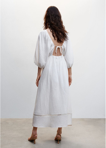 Белое повседневный хлопковое платье с завязкой сзади Mango однотонное