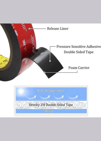 Двостороння клейка стрічка 3M VHB 5952 30 мм довжина 3 метри 1.1мм Чорна 3М (362046023)