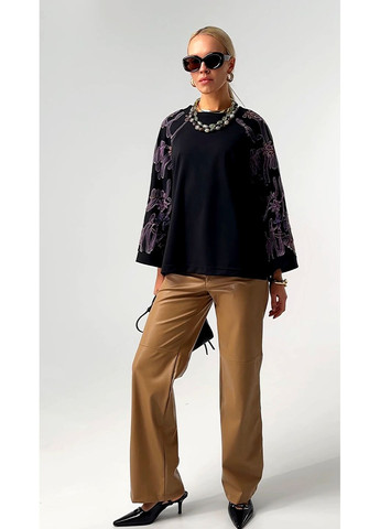 Комбінована чорна трикотажна кофта з вишуканим рукавом - ua54 / eu48 Iren Klairie