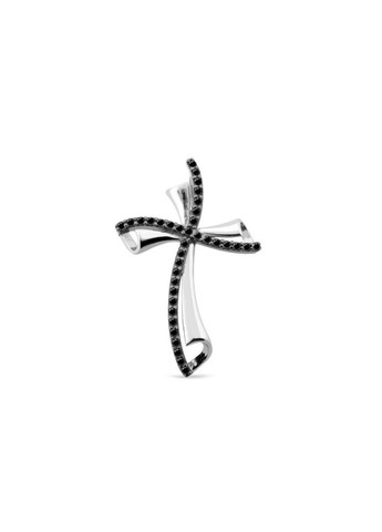 Срібний хрест з Чорними каменями Бантик срібло 925 проби Родоване 1000ф2кр 0.94г Nobrand (366339872)