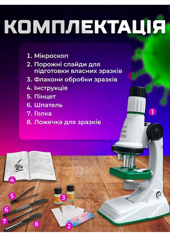Мікроскоп дитячий навчальний набір з 1200-х зумом LED підсвічуванням для школярів біологічні зразки National Geographic lz-8610 (362026417)