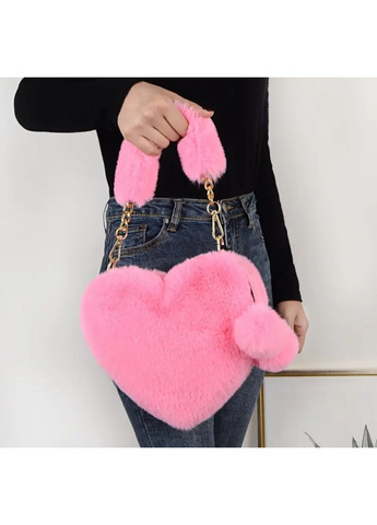 Жіноча сумка у формі серця з рожевого штучного хутра із золотим ланцюжком No Brand (355794631)