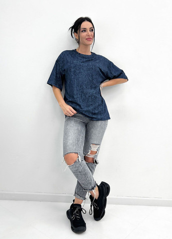 Темно-синяя базовая футболка тай-дай с коротким рукавом Fashion Girl Simple