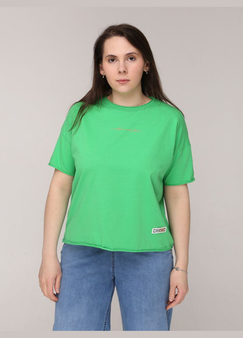 Зеленая летняя женская футболка ярко-зеленая широкая с надписью с коротким рукавом JEANSclub Вільна