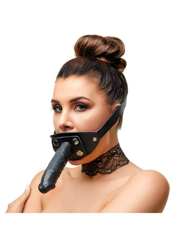 Кляп FETISH с регулируемым черным кожаным ремешком на голову и съемным внешним фаллоимитатором Zado (297133155)