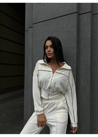 Жіночий велюровий костюм двійка: укорочена кофта на блискавці та брюки з високою посадкою MonCher (355801764)