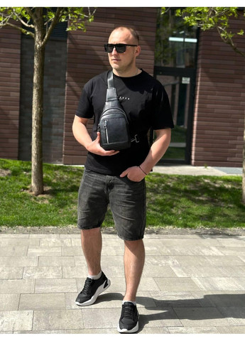 Чоловічий стильний чорний шкіряний слінг на плече 7862 Tiding Bag (336551854)