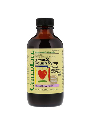 Сироп від Кашлю, Формула 3, Без Спирту, Ягідний смак, Essentials,, 118.5 мл ChildLife (326054271)