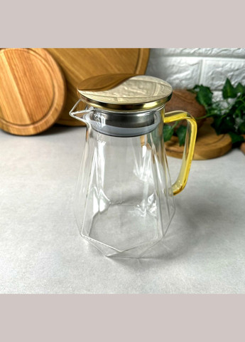 Стеклянный алмазный чайник 1,5 л для плиты с золотистой ручкой No Brand (303213331)