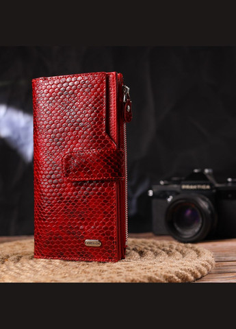 Женский кошелек из натуральной кожи с тиснением под змею с монетницей 21639 Красный Canpellini (306881796)