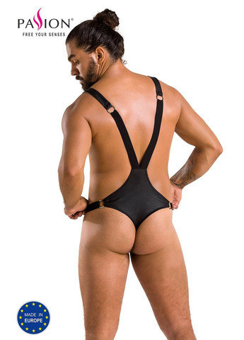 Чоловіче боді з люверсами Harry, екошкіра, чорне, на шлейках Passion (297394152)