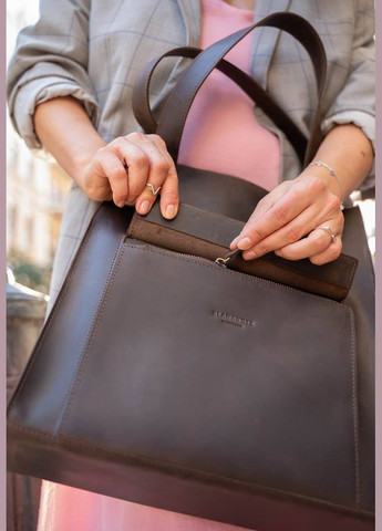 Кожаная женская сумка Бетси с карманом темно-коричневая (A-026772) BlankNote шоппер (327874326)