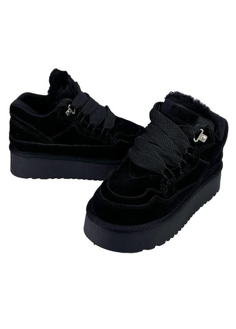 Угги женские замшевые на платформе шнуровка черные 2073-2-1 No Brand (302312416)
