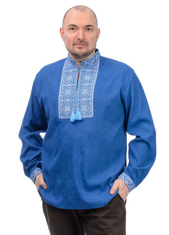 Синяя мужская вышиванка из микро-вельвета (джинсовый) Golfstream прямой вельвет (317349734)