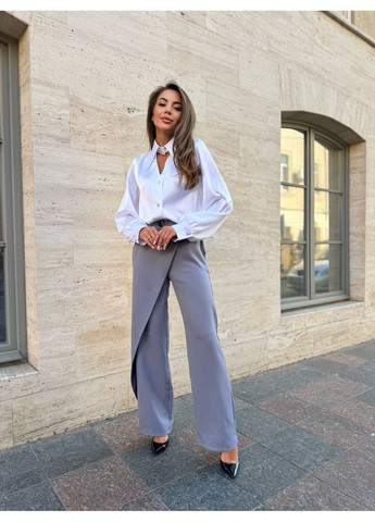 Прямые брюки с эффектным асимметричным запахом спереди из костюмной ткани No Brand (357112352)