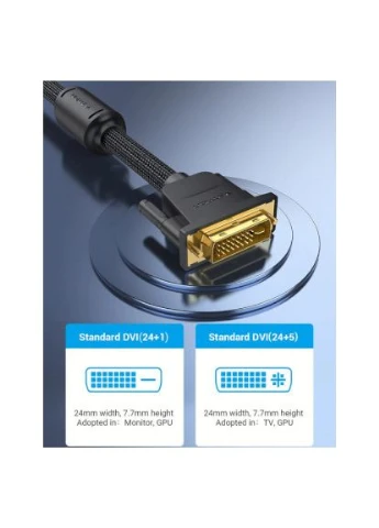 Кабель DVI-D 24M - 24M, 8.0 м, 2K 60Hz обплетення, з феритами Vention (397091129)