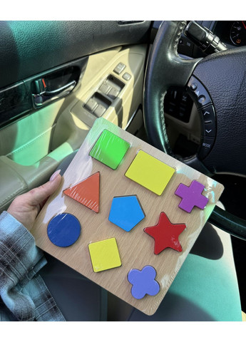 Деревянный сортер-пазл с геометрическими фигурами и цветами для детей No Brand (364553151)