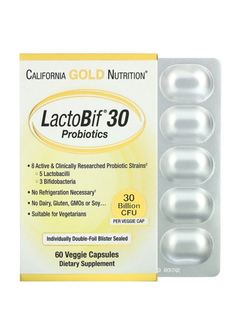 Пробиотики и пребиотики LactoBif 30 Probiotics, 60 вегакапсул California Gold Nutrition (293420848)