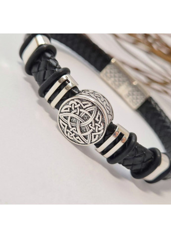 Срібний Шкіряний широкий браслет Оберіг Трикветр 22 см срібло 925 проби Чорнене 75329 24.28г No Brand (357494010)