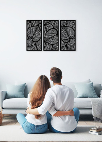 Декор в комнату, современная картина на стену "Листочки картина с трех частей", стиль лофт 95х145 см Woodyard (292113110)