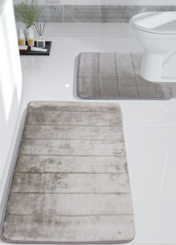 Набір килимків для ванної та туалету з ефектом пам'яті 2 шт (50 х 80 см та U-подібний 50 х 50 см) Темно-бежевий Aquarius (290888398)