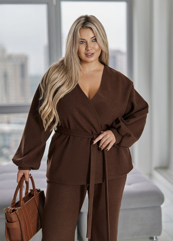 Костюм жіночий демісезонний оверсайз ангора-трикотаж з поясом (жакет + штани) No Brand (365701182)