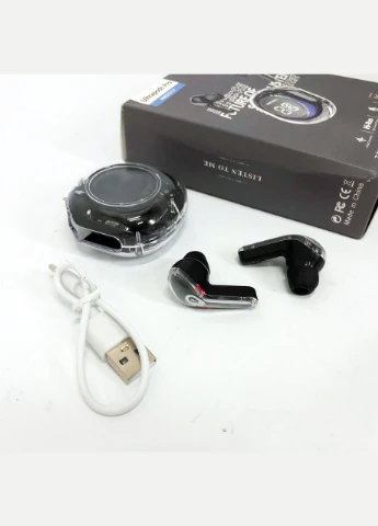 Бездротові навушники T8 PRO з прозорим кейсом Вакуумний LED дисплей Bluetooth 5.3. Колір: чорний TWS (364664469)