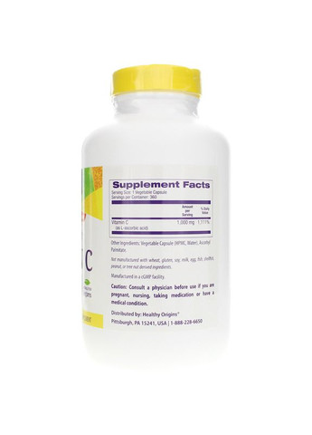 Витамин С (аскорбиновая кислота) Vitamin C 1000 мг 360 капс Healthy Origins (357340205)