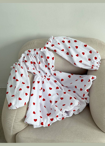 Белое повседневный, кэжуал платье из муслина No Brand сердечки