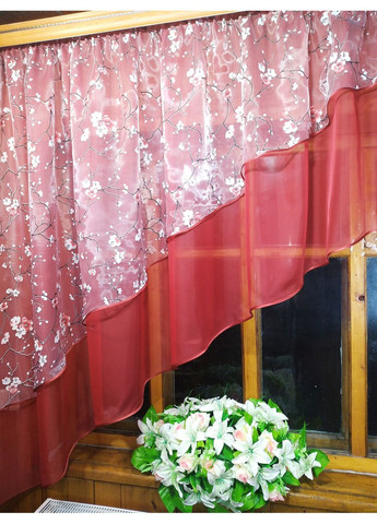 Занавеска арка короткая готовая Ника бордо сакура красная левая No Brand (372134082)