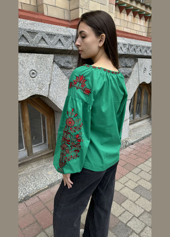 Зелёная вышиванка женская из хлопка BeART узор цветочный свободная хлопок (300660505)