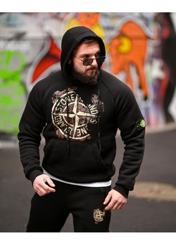 Стильний чоловічий спортивний костюм на флісі Stone Island чорний осінь/зима No Brand (372156512)
