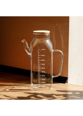 Емкость для масла и уксуса с бамбуковой крышкой 1 литр стеклянный чайник для оливкового, подсолнечного масла HP-34-2 (A-034224) Yiwu (347628883)