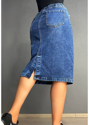 Синяя юбка женская джинсовая zjy 7031 большие размеры стрейчевая с разрезом на резинке синяя No Brand