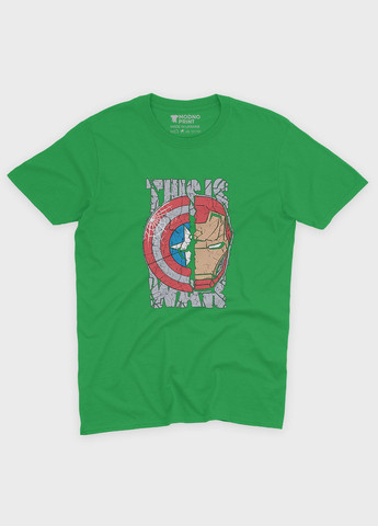 Зелена демісезонна футболка для хлопчика з принтом супергероя - залізна людина (ts001-1-keg-006-016-021-b) Modno