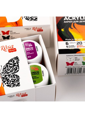 Набор акриловых красок для декора цвета флуоресцентные 6×20 мл Rosa Talent (362661375)