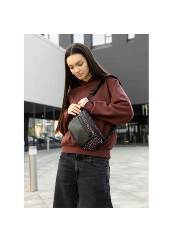 Велика жіноча сумка на пояс бананка Tirso Max чорна принт Sambag (331283516)