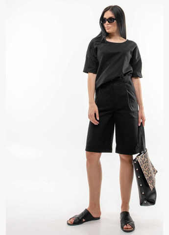 Чёрная льняная блуза с широким рукавом и прошитыми складками (бл 0321) RiMari