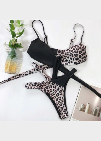 Черный летний сексуальный купальник с леопардовым принтом (4000854597341) Vakko