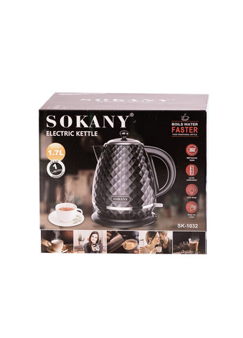 Стильный электрочайник SK1032 бесшумный 1.7 л, функциональный электрический чайник 2200 Вт, белый цвет. Sokany (311216590)