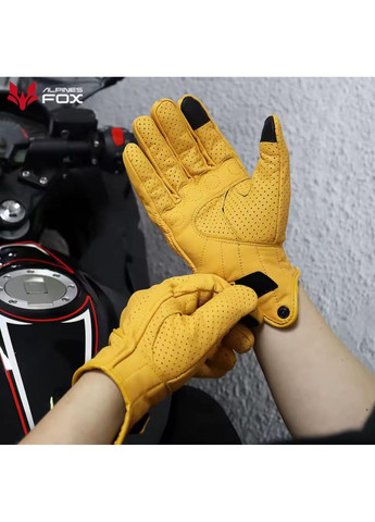 Шкіряні жовті мотоперчатки Alpines,рукавички для мотоцикла з перферацією та захистом Fox (370639491)