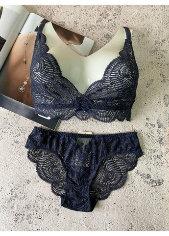 Синий нижнее белье синего цвета, прозрачный бюст, трусики кружевные Weiyesi