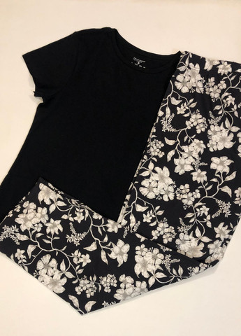Чорно-біла всесезон жіноча піжама з бавовни футболка + штани Primark