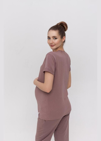 Коричневая трикотажная футболка для беременных и кормящих коричневая Юла мама