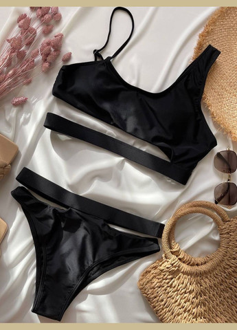 Чорний демісезонний купальник роздільний, бікіні, бандо Domino