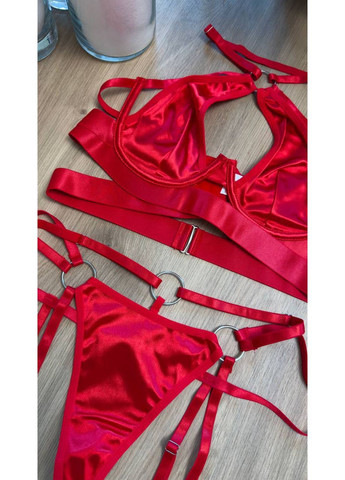 Червоний демісезонний горячий комплект з поясом та панчохами Vakko