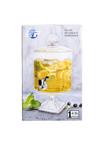 Лимонадниця зі скляним краном 39 см 4,5 л прозора на підставці HP-19-3 (A-046780) Yiwu (370672352)
